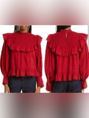 Farm Rio 3D Heart Appliqué Cotton Blouse Size Medium NWOT